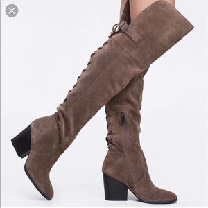Thigh high suede boots